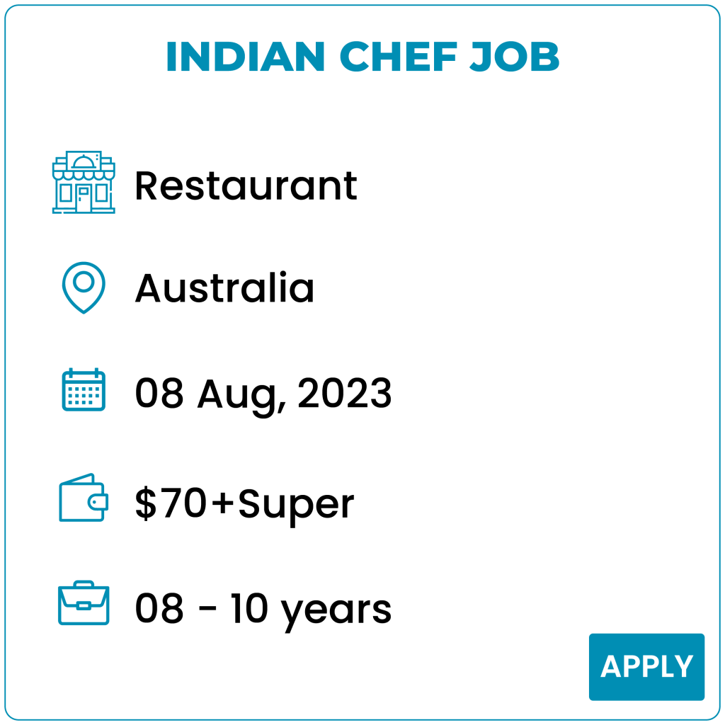 Indian chef job in australia